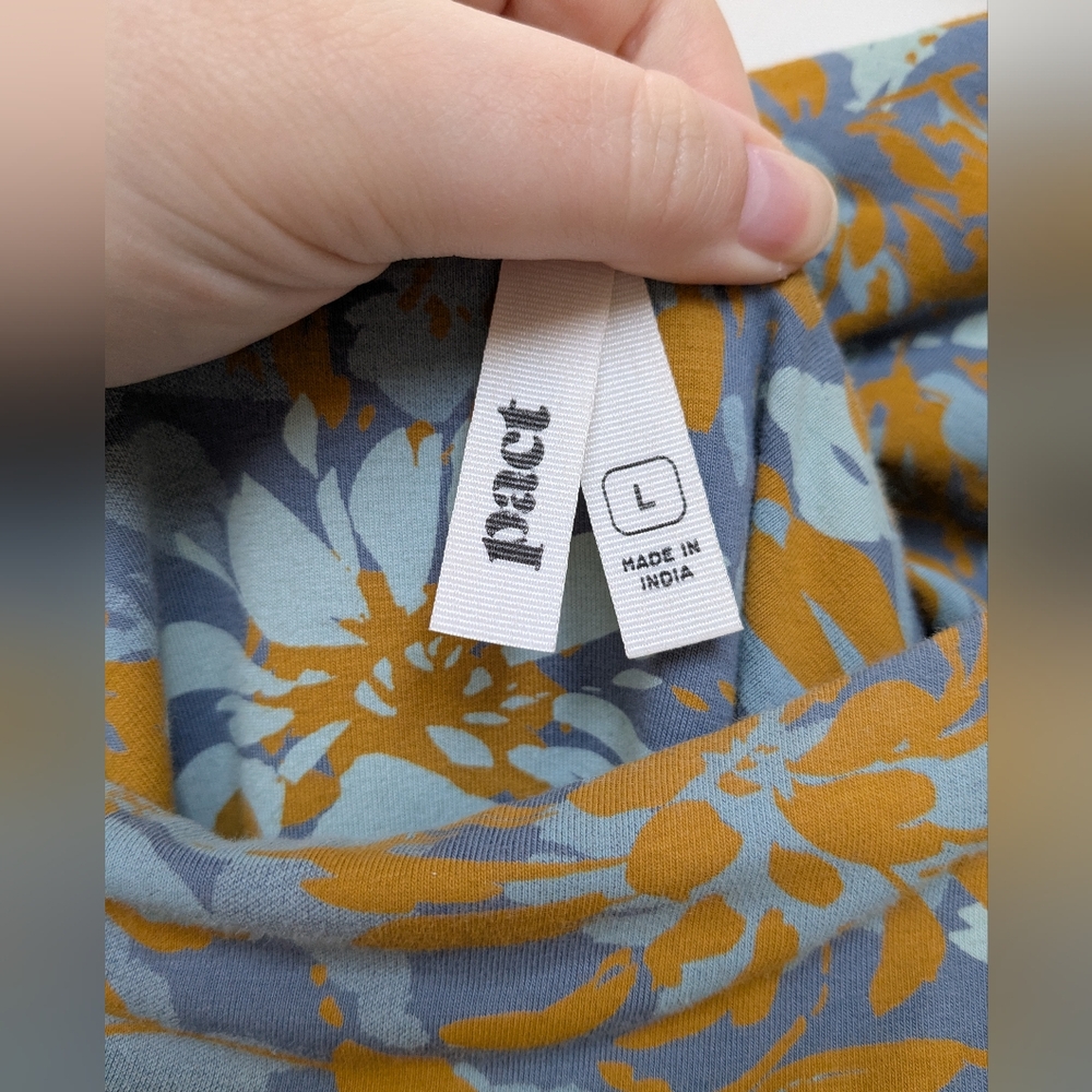 Pact Floral Scoop-Neck Midi Dress in Blue and Mustard - Picture 3 of 12